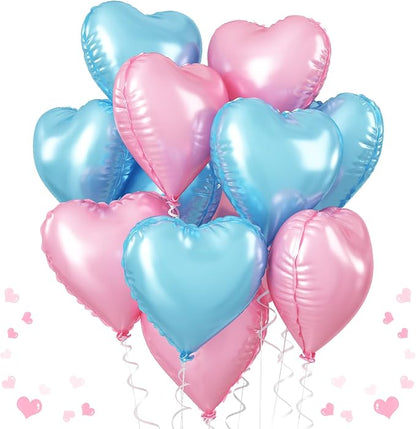 Pink Blue Heart Balloons, 18 Inch Pastel Blue Pink Foil Heart Balloons Pearl by TAOYE