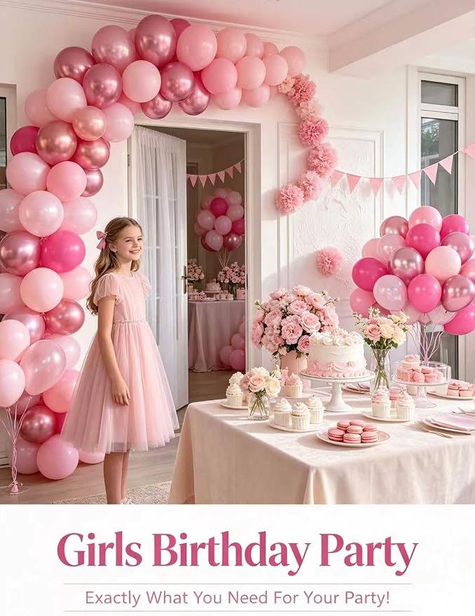 Pink Balloons 60 PCS 12 Inch Hot Pink Light Baby Pink Metallic Pink Latex - Image 7