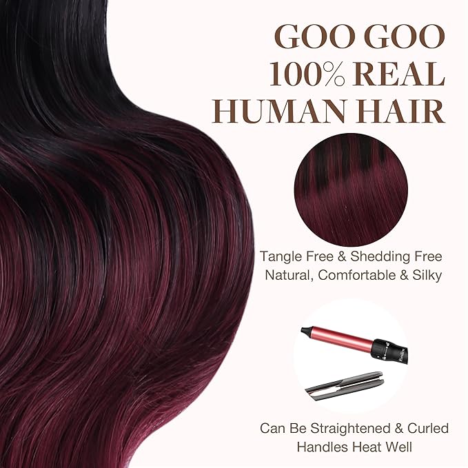 GOO GOO Tape in Hair Extensions Human Hair, 1/99 Balayage Jet Black to Red, 22inch 50g 20pcs, Thick Ends Straight Seamless Tape in, Invisible Tape in Hair Extensions Human Hair