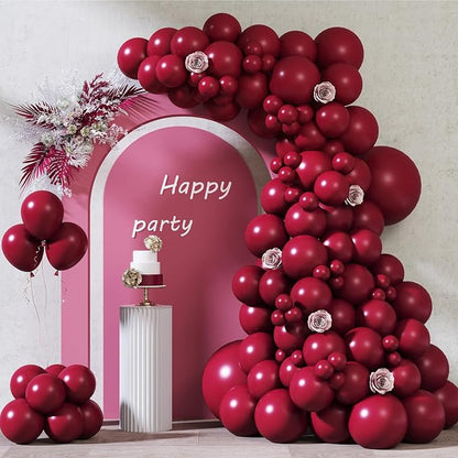 RUBFAC Burgundy Balloons 87pcs Different Sizes 18 12 10 5 Inches, Maroon Latex by RUBFAC