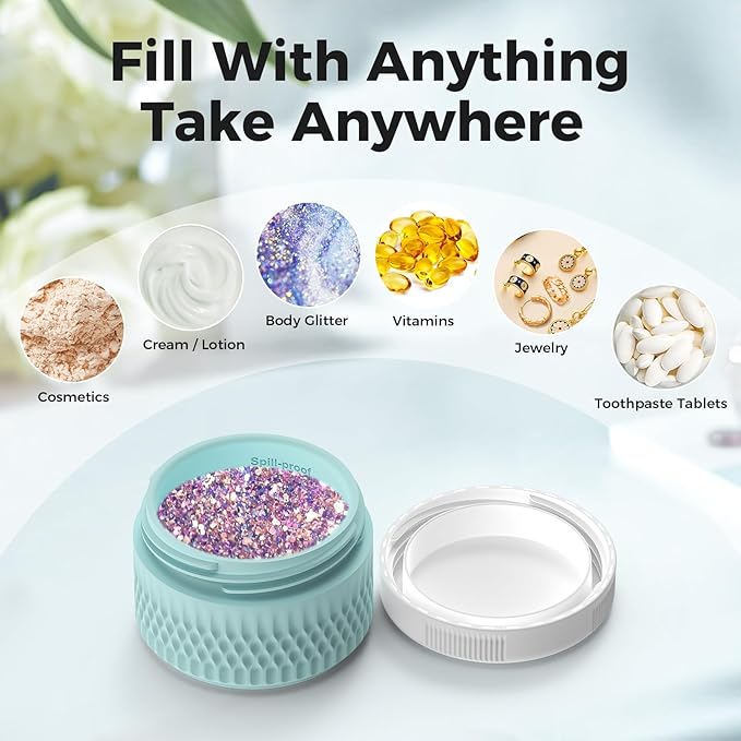 BPA Free Silicone Cream Jars - TSA Approved 3oz Travel Size Containers, Leak-proof with Lid for Cosmetic, Face, Hand, Body Glitters