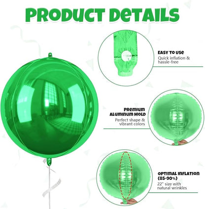 Green Foil Balloons 22 Inch, Giant 4D Round Ball Balloons, Metallic Green - Image 2