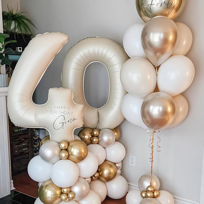 Cream Number 40 Balloons, 40 Inch 40 Balloons Giant Helium Foil Mylar Beige 40 - Image 4