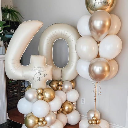 Cream Number 40 Balloons, 40 Inch 40 Balloons Giant Helium Foil Mylar Beige 40 - Image 4