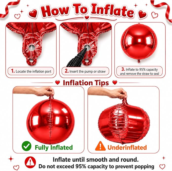 Red Round Foil Balloons with Satin Bows and Ribbon - Image 4