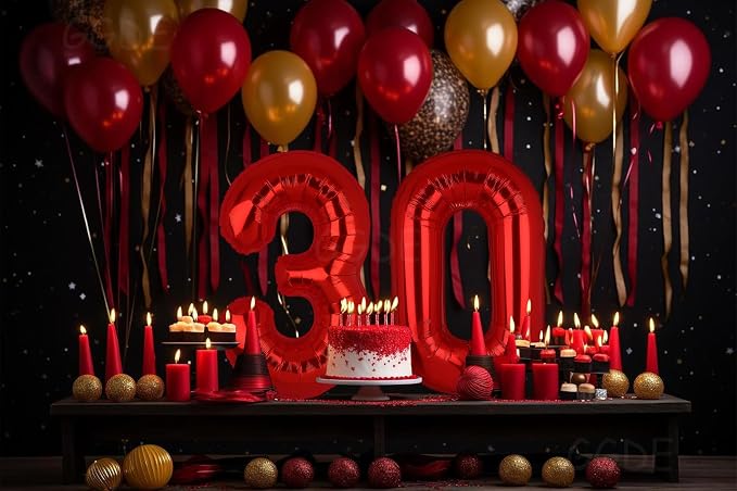 40 Inch Red Number Balloons 30 Foil Balloon 30th Birthday Party Decor 10Pcs | - Image 5