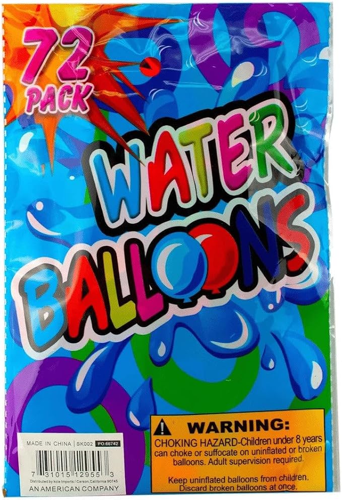 72 Pack Brightly Colored Water Balloons Set – Durable Plastic by Unknown