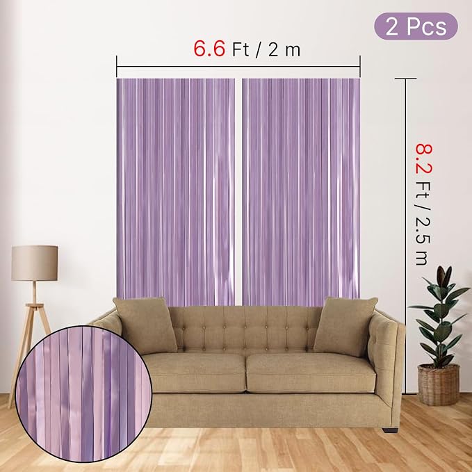 PartyWoo Light Purple Metallic Lavender Foil Tinsel Streamers 2pcs 8.2FT | - Image 4