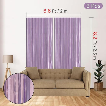 PartyWoo Light Purple Metallic Lavender Foil Tinsel Streamers 2pcs 8.2FT | - Image 4