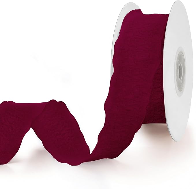 Wine Red Ruffle Ribbon, 1-1/2 Inch x 10 Yards Chiffon Silk Ribbons | Crinkle by Unknown