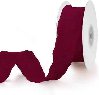 Wine Red Ruffle Ribbon, 1-1/2 Inch x 10 Yards Chiffon Silk Ribbons | Crinkle by Unknown