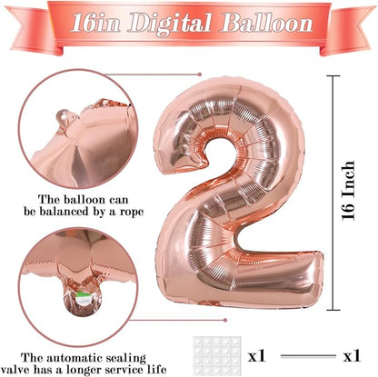 TONIFUL 16 Inch 10 Pcs Fat Rose Gold 0-9 Birthday Number Balloons | Small - Image 2