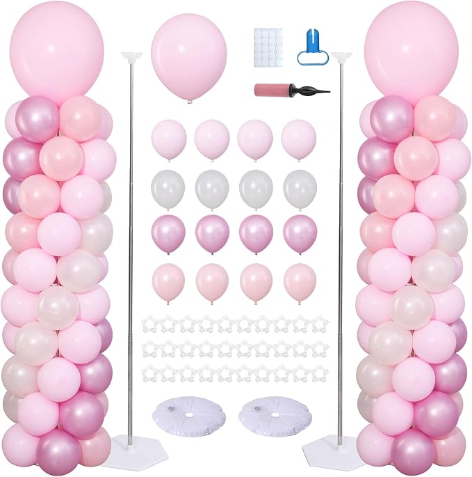 Pink and White Balloon Column Stand Kit of 2 by ZyloonDecoration
