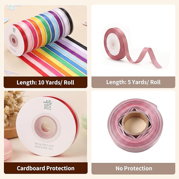 woric 120 Yards Rainbow Ribbon 12 Colors 3/8" x 10 Yards/Roll | Easy To Tie and - Image 3