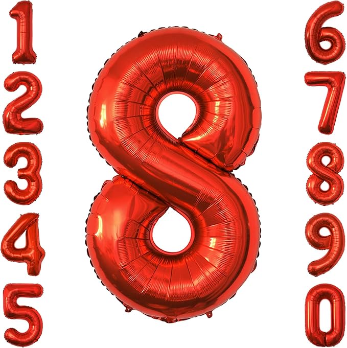 Red Number 8 Balloon 40 Inch, Foil Numeral by Unknown