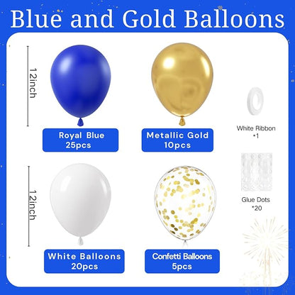 BAUANOOY Royal Blue Gold White balloons - Image 2