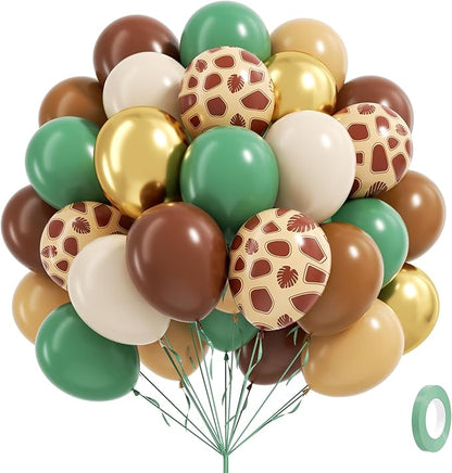 60pcs Safari Balloons, Sage Green Coffee Brown Light Brown Nude Sand White by Vicduotex