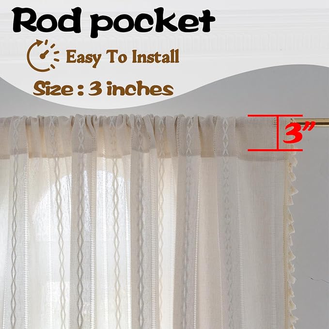 Sutuo Home Boho Curtain for Kitchen Cafe 63 Inches Long, Semi-Blackout Rustic - Image 5