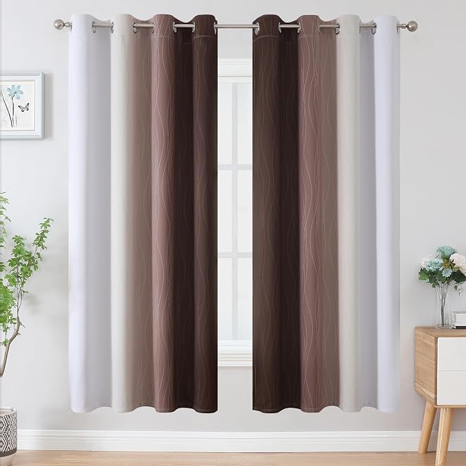 Brown and Greyish White Blackout Curtains 72 Inch Length 2 Panels Set, Full - Image 2
