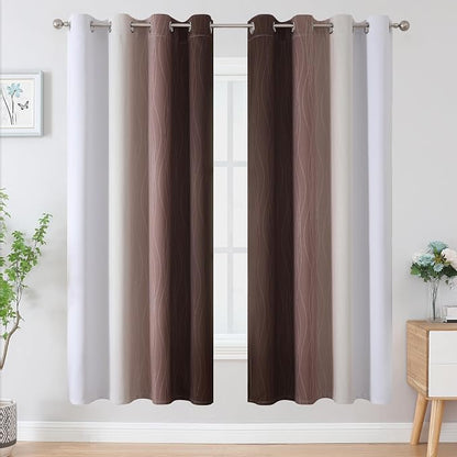 Brown and Greyish White Blackout Curtains 72 Inch Length 2 Panels Set, Full - Image 2