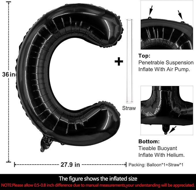 Lovoir 40 Inch Large Black Letter C Balloons Big Size Jumbo Mylar Foil Helium - Image 2