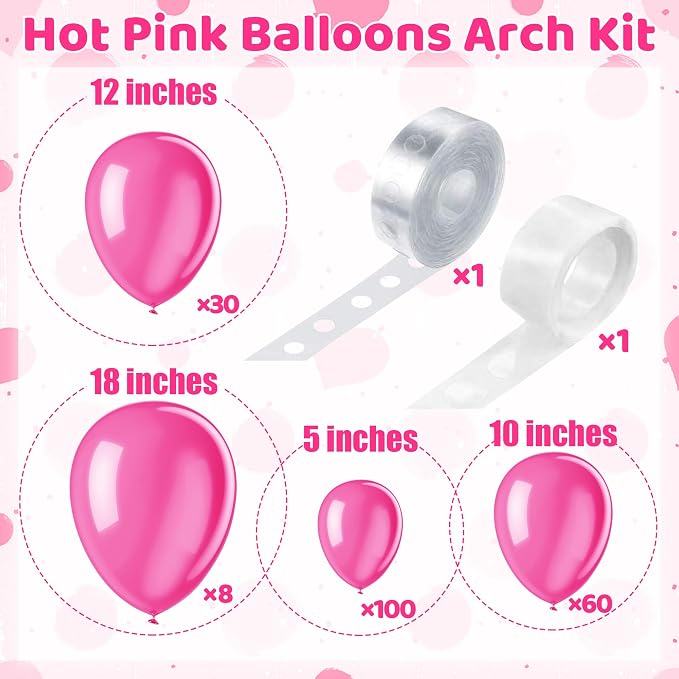 200 Pieces Hot Pink Balloons Different Sizes Hot Pink Magenta Balloon Garland - Image 2