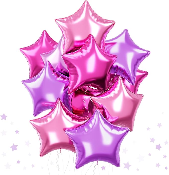 Purple Pink Star Foil Balloons Set, 18 Inch 12 Pcs Lavender Pink Pentagram by TAOYE