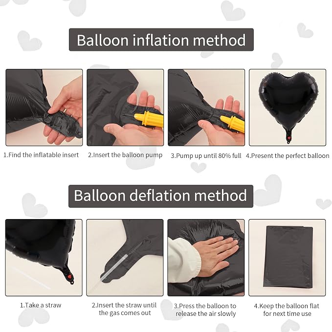 Black White Foil Heart Balloons, Valentines Balloons 18inch Black Foil Balloon - Image 3