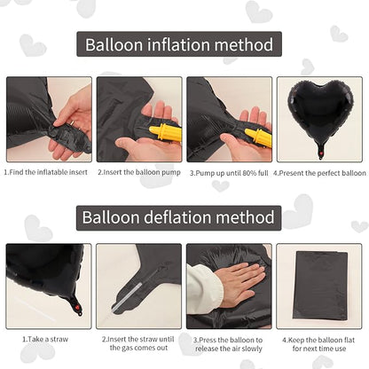 Black White Foil Heart Balloons, Valentines Balloons 18inch Black Foil Balloon - Image 3