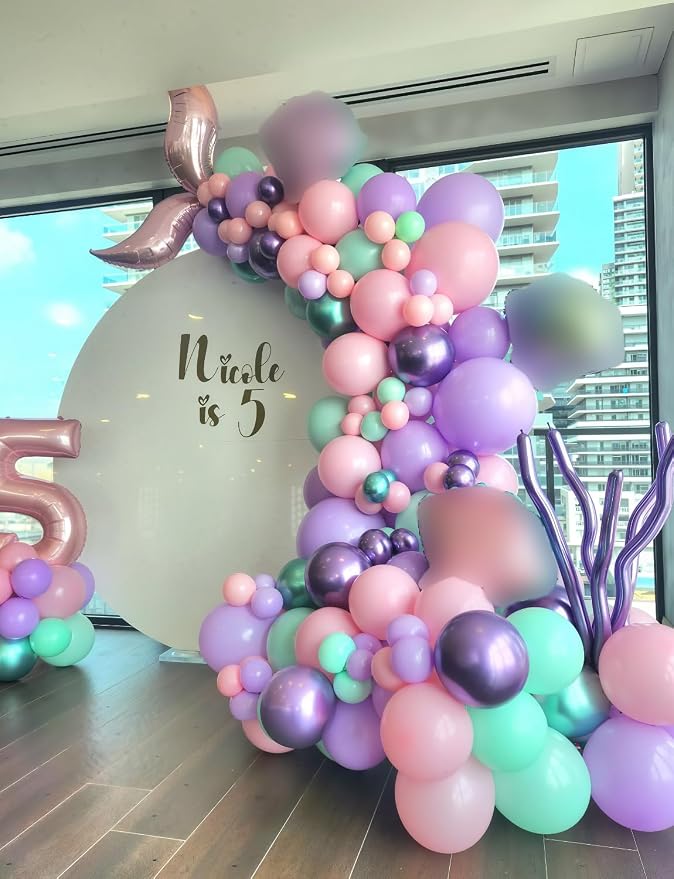 Mermaid Balloons, Glitter Metallic Purple Green Light Teal Balloon - Image 3