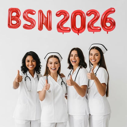 TONIFUL 2026 Nurse Graduation Decorations Red BSN 2026 Balloons 16 Inch BSN - Image 6
