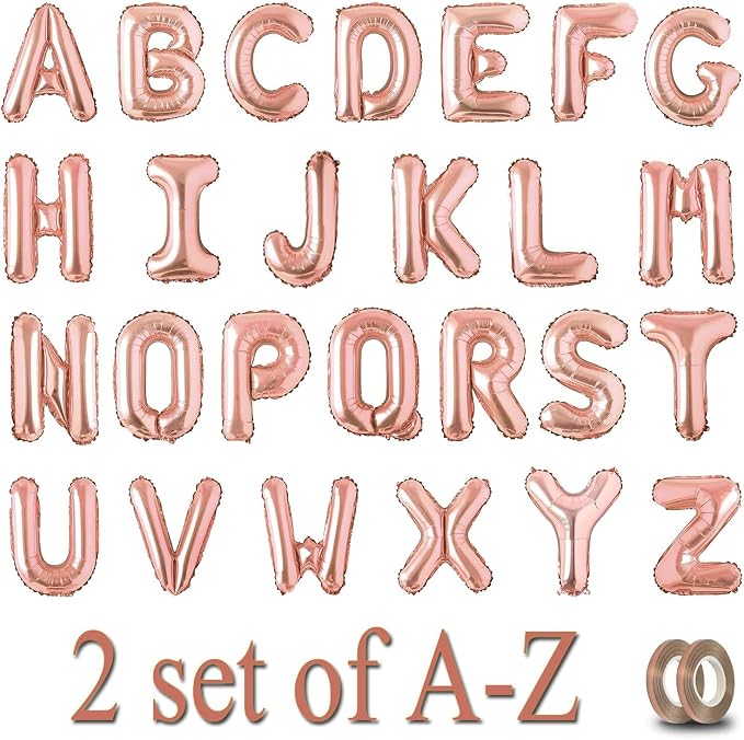 52pcs Letter Balloons Rose Gold Balloon, Custom Alphabet Balloons Party Supplies by Uorbmaio