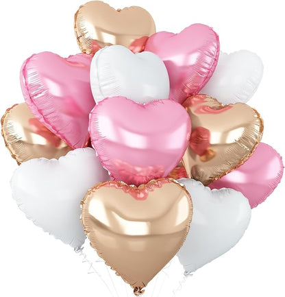 Pink White Heart Balloons, 18Inch White Rose Gold Helium Polyester Film Balloon by Adorely