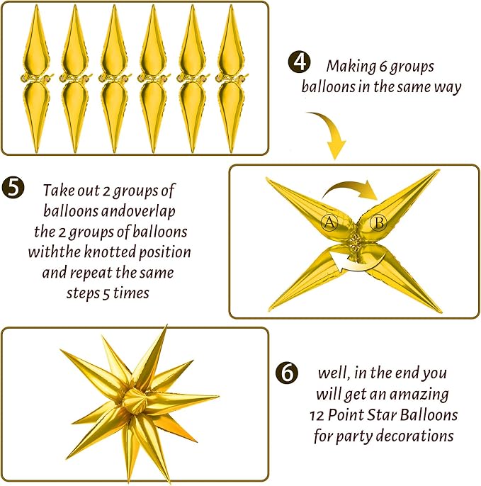 Star Foil Balloons 12 Point Cone Explosion Star Foil Balloons | 60 Pcs Gold - Image 4