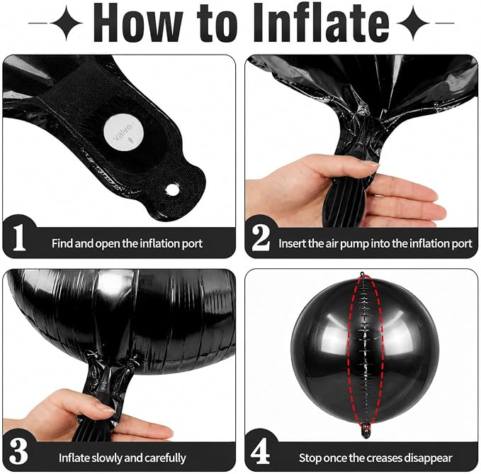 15 Pcs Black Round Foil Balloons, 22/15/10 Inch 4D Ball Balloons Black Ball - Image 3