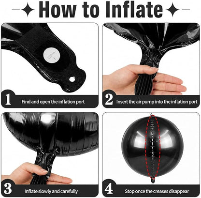 15 Pcs Black Round Foil Balloons, 22/15/10 Inch 4D Ball Balloons Black Ball - Image 3