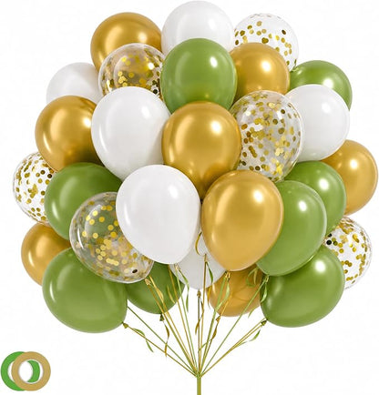 LovesTown Sage Green Gold and White Balloons by Lovestown