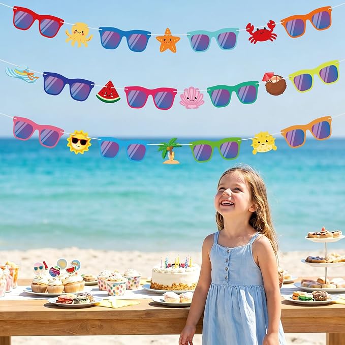 Hooqict Summer Party Banner Decorations Colorful Sunglasses Banner Garland Sign - Image 6