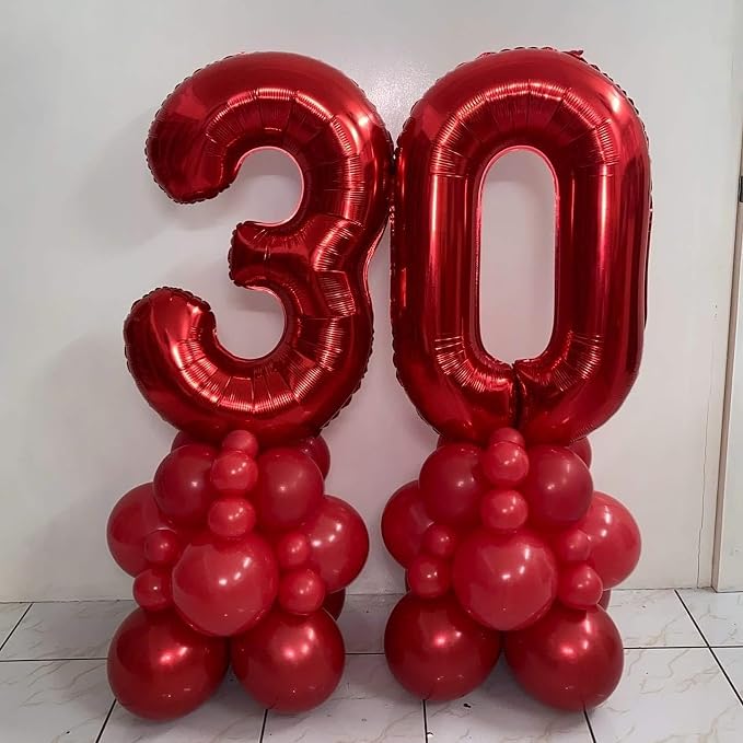 40 Inch Red Number 30 Balloons Giant 30 Balloons Red Dirty 30 Birthday Balloons - Image 3