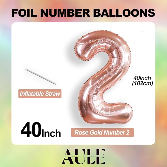 AULE 40 Inch Rose Gold 23 Balloon Number Foil 0-9 Birthday Big Numbers | - Image 5