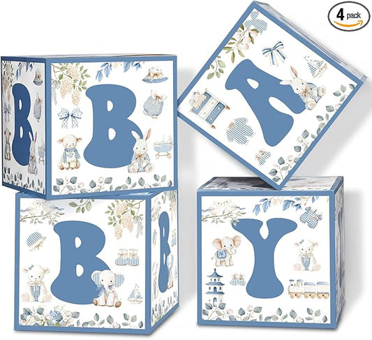 Kathfly 4 Pcs Blue Safari Baby Shower Decoration Blue Toile De Jouy Chinoiserie by Kathfly