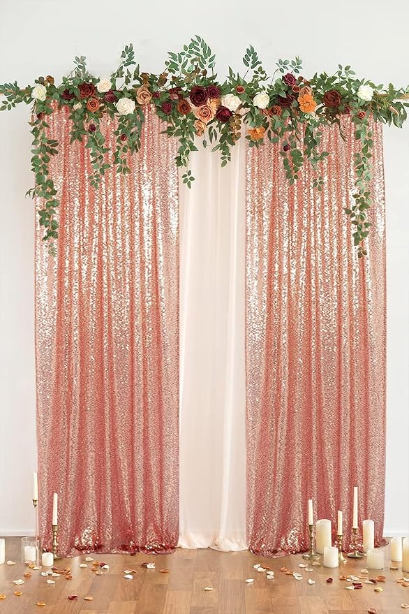 PartyDelight Rose Gold Sequin Backdrop Curtains 2x8ft 2 Panels | Sparkly 3mm - Image 9