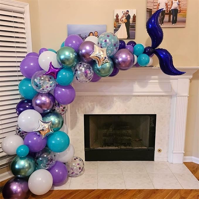 Mermaid Party Balloons 55 Pack, 12 Inch Metallic Purple Teal Blue Turquoise - Image 5