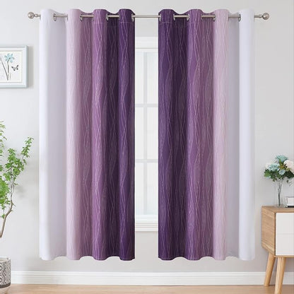 Purple and Greyish White Blackout Curtains 72 Inch Length 2 Panels Set - Image 2