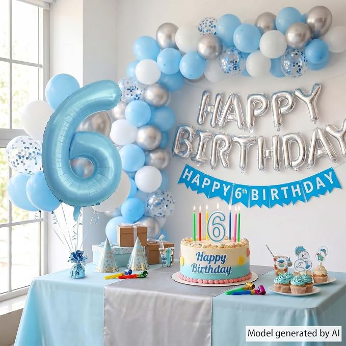 Pearlescent Blue Number 6 Balloon 40 Inch, Large Light Blue Mylar Foil Balloon - Image 6
