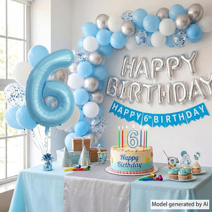 Pearlescent Blue Number 6 Balloon 40 Inch, Large Light Blue Mylar Foil Balloon - Image 6