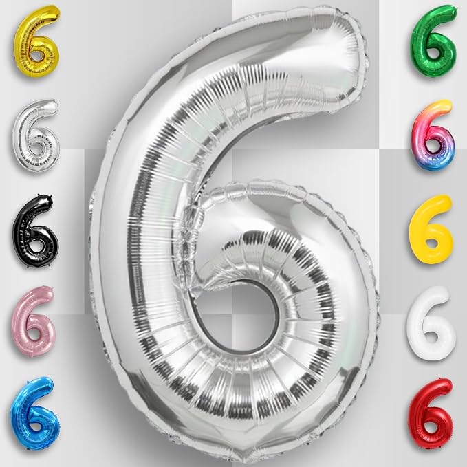 Silver Number Balloon 6 Mylar Foil Balloons 32 inch - Image 6