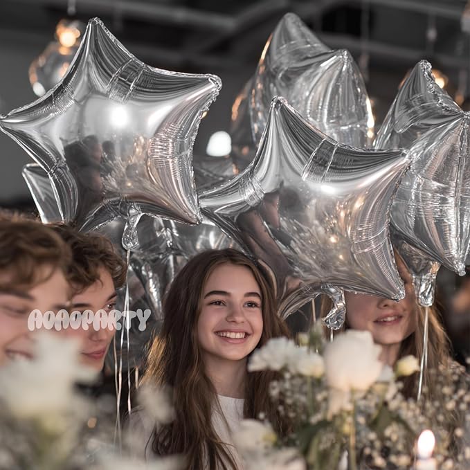 25Pcs Silver Star Shaped Balloons 18Inch Foil Mylar Balloon | Helium - Image 4