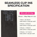 Lashey Seamless Clip in Hair Extensions Human Hair 9pcs 130g Natural Black Light Yaki Straight Clip in Hair Extensions Real Human Hair 16 Inch Soft