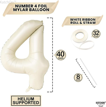KatchOn Cream White 4 Balloon Number 40 Inch, 4th Birthday Decor - Image 4